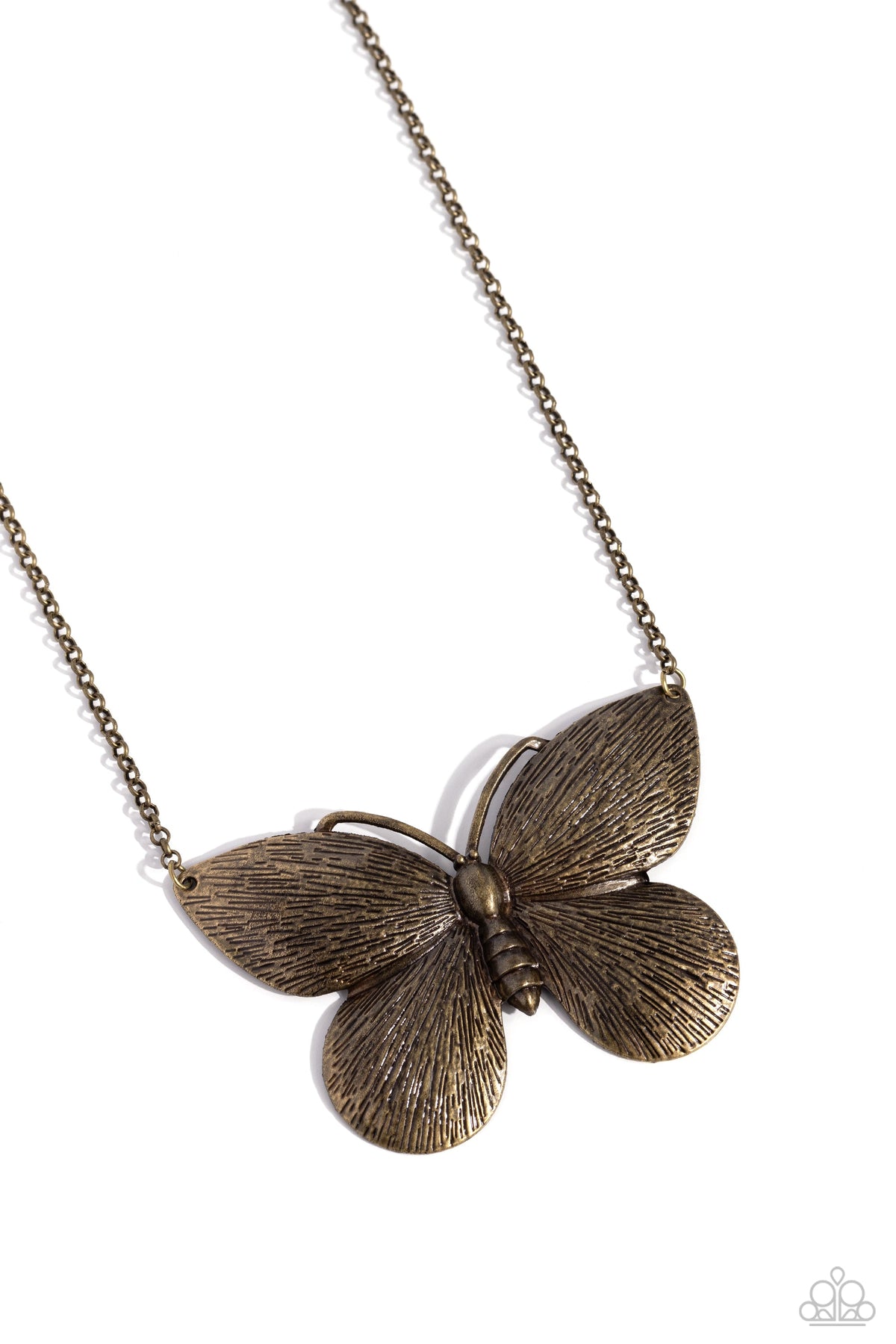 DRAWN to the Wind Brass Butterfly Necklace - Paparazzi Accessories- lightbox - CarasShop.com - Paparazzi Jewelry by Cara Jewels
