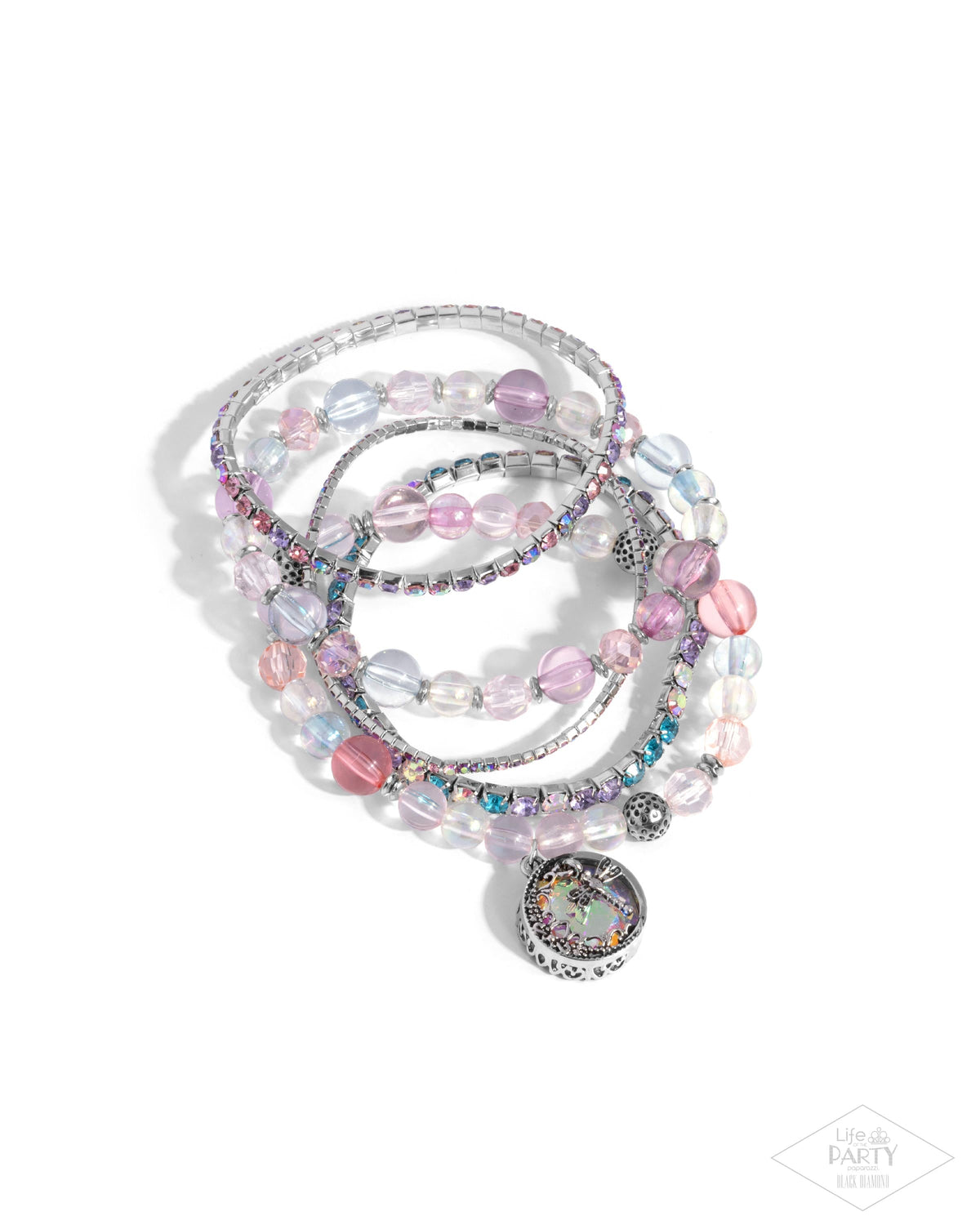 Dream On Dragonfly Multi Rhinestone and Dragonfly Charm Bracelet - Paparazzi Accessories- lightbox - CarasShop.com - Paparazzi Jewelry by Cara Jewels