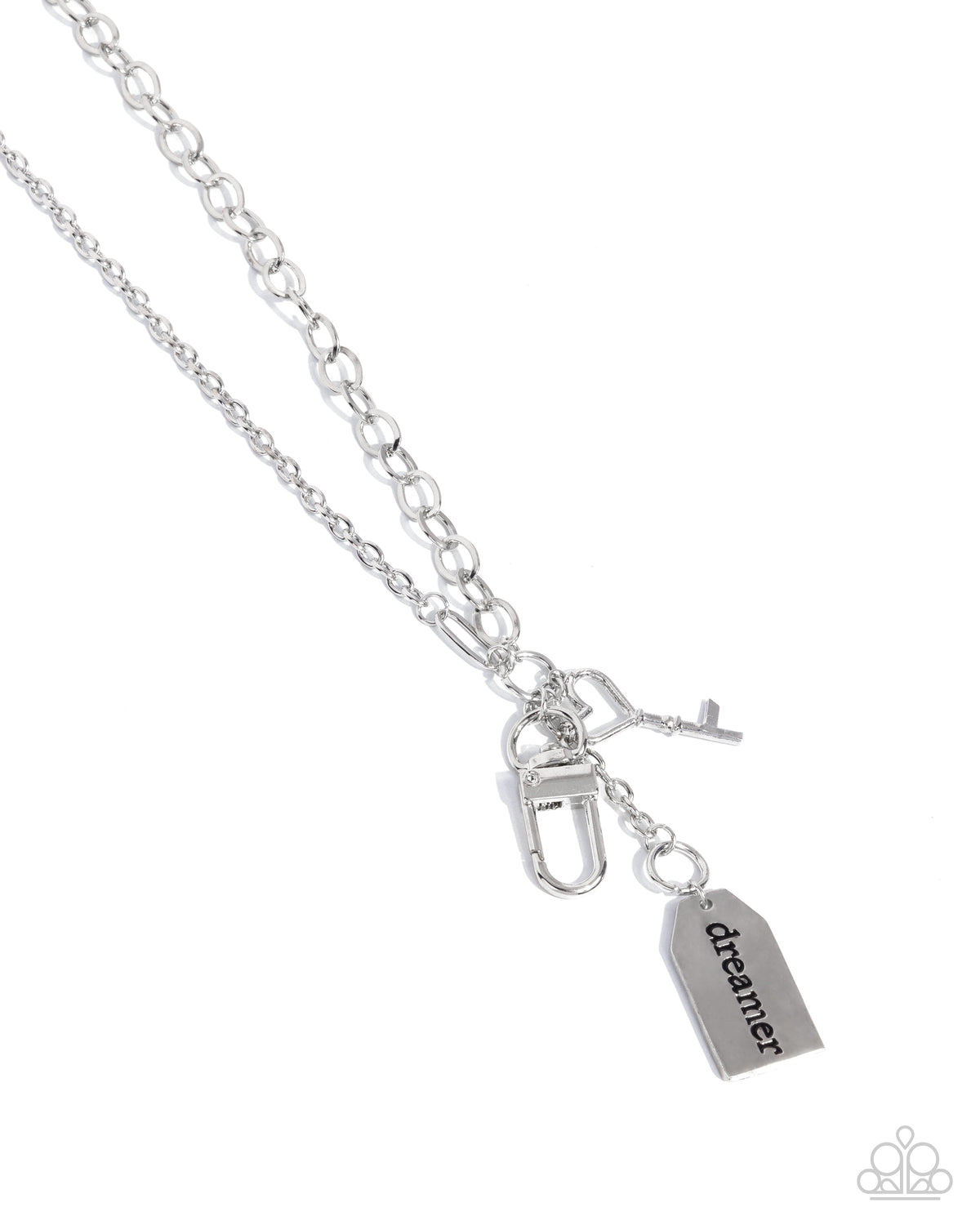 Dreamy Direction Silver "Dreamer" Charm Lanyard Necklace - Paparazzi Accessories- lightbox - CarasShop.com - Paparazzi Jewelry by Cara Jewels