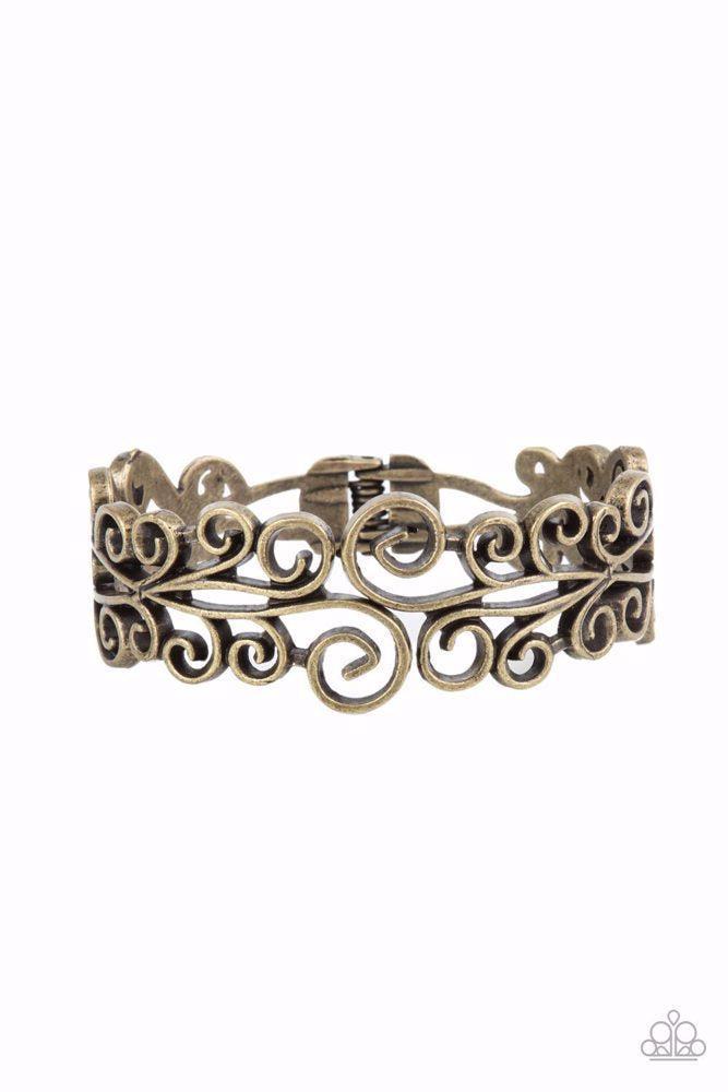 Dressed to FRILL Brass Bracelet - Paparazzi Accessories- lightbox - CarasShop.com - Paparazzi Jewelry by Cara Jewels