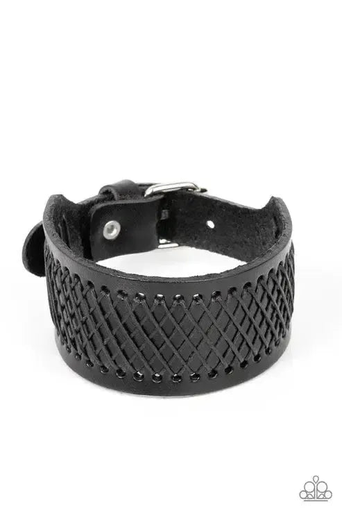 Drifter Discovery Men's Black Leather Urban Bracelet - Paparazzi Accessories- lightbox - CarasShop.com - Paparazzi Jewelry by Cara Jewels