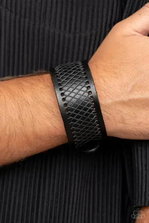 Drifter Discovery Men's Black Leather Urban Bracelet - Paparazzi Accessories- on model - CarasShop.com - Paparazzi Jewelry by Cara Jewels