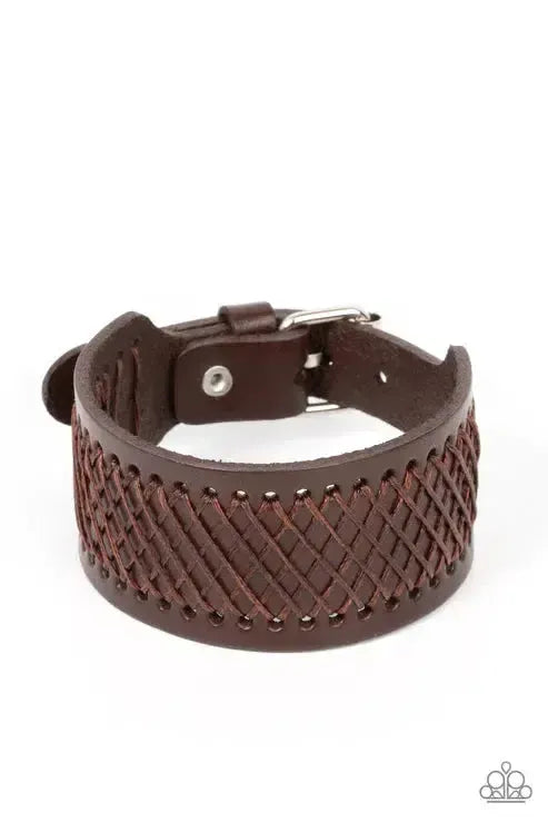 Drifter Discovery Men's Brown Leather Urban Bracelet - Paparazzi Accessories- lightbox - CarasShop.com - Paparazzi Jewelry by Cara Jewels