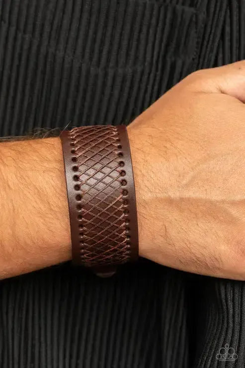 Drifter Discovery Men's Brown Leather Urban Bracelet - Paparazzi Accessories- on model - CarasShop.com - Paparazzi Jewelry by Cara Jewels