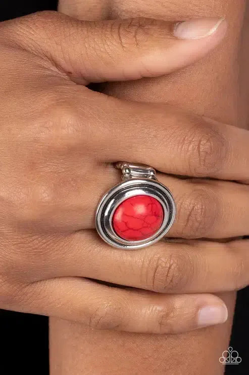 Drive You Wild Red Ring - Paparazzi Accessories- on model - CarasShop.com - Paparazzi Jewelry by Cara Jewels
