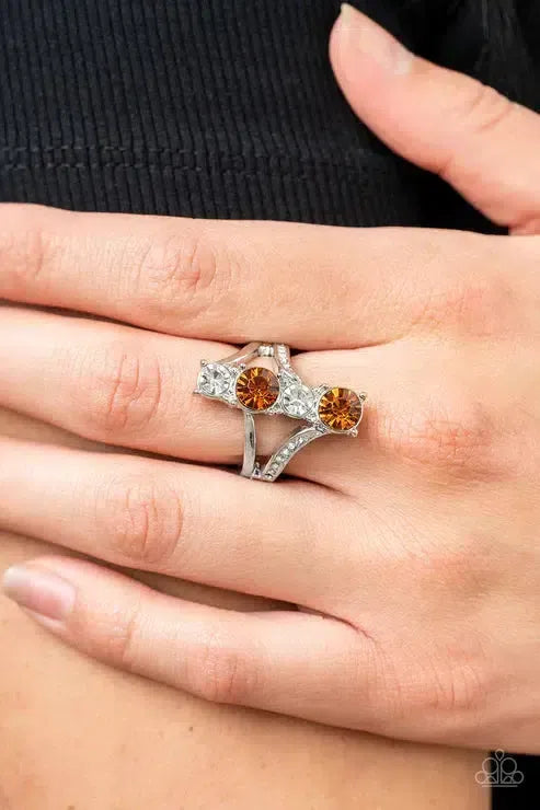 Duplicating Dazzle Brown Ring - Paparazzi Accessories-on model - CarasShop.com - Paparazzi Jewelry by Cara Jewels