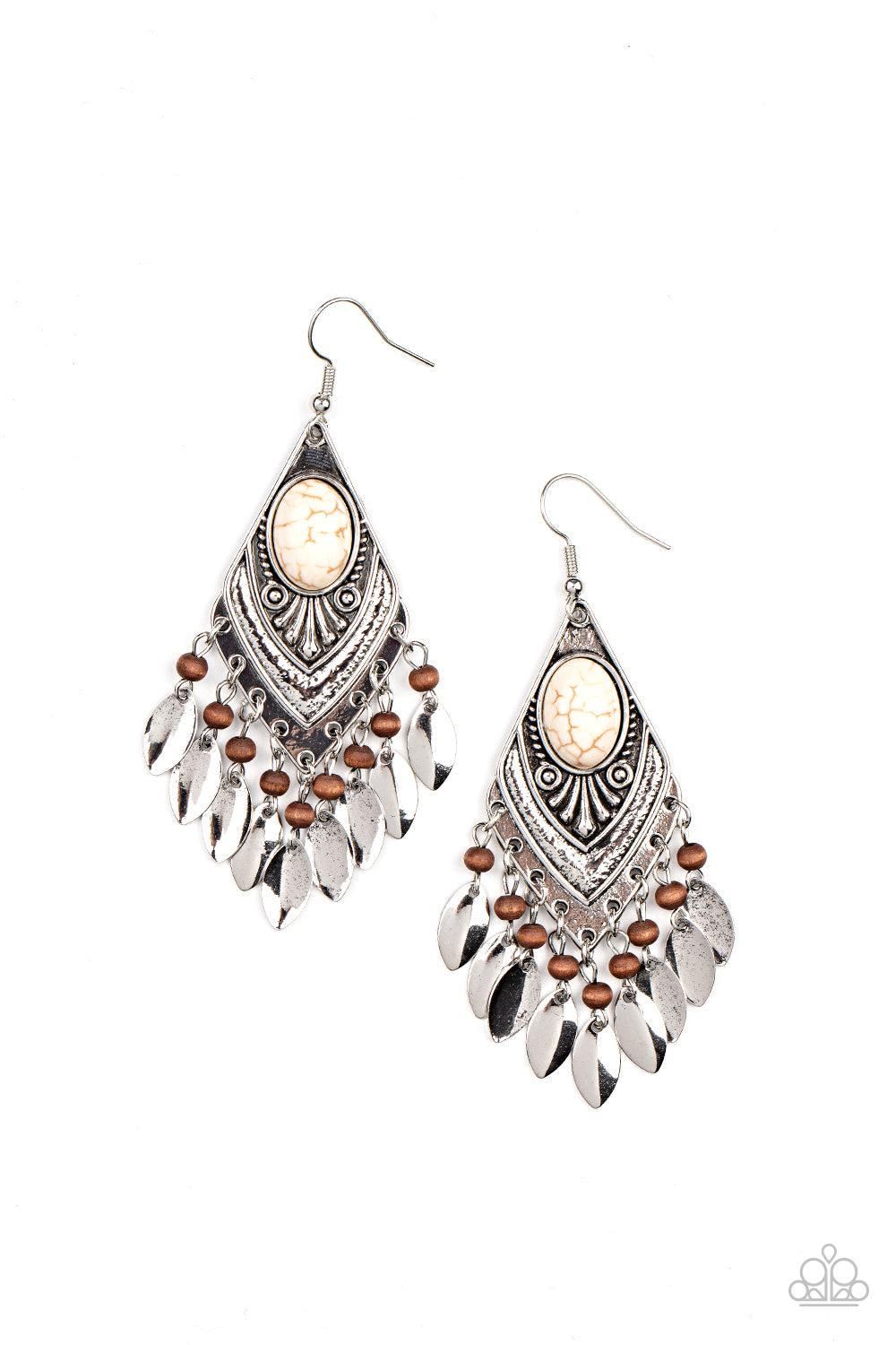 Earthy Etiquette White Stone Earrings - Paparazzi Accessories- lightbox - CarasShop.com - Paparazzi Jewelry by Cara Jewels
