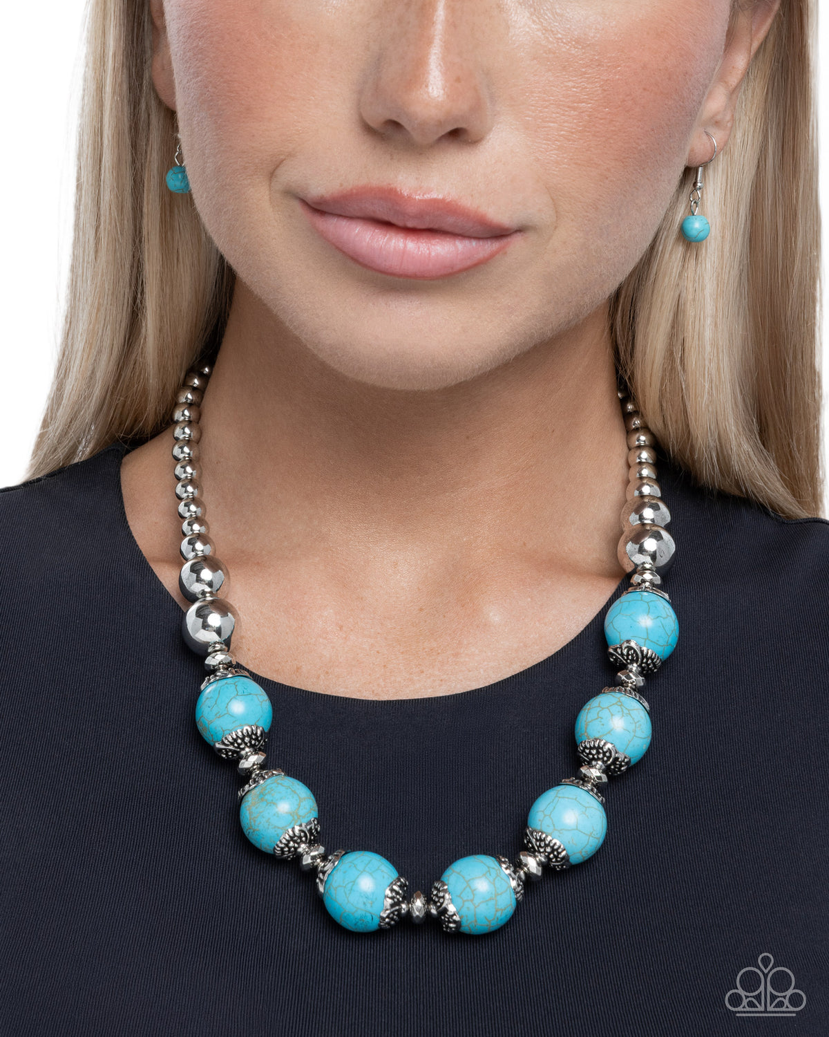 Earthy Filter Turquoise Blue Stone Necklace - Paparazzi Accessories-on model - CarasShop.com - Paparazzi Jewelry by Cara Jewels