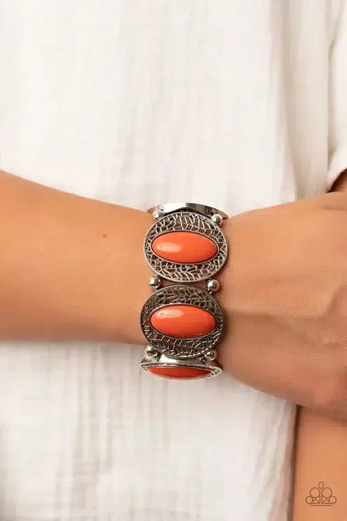 Eastern Escapade Orange Bracelet - Paparazzi Accessories-on model - CarasShop.com - Paparazzi Jewelry by Cara Jewels