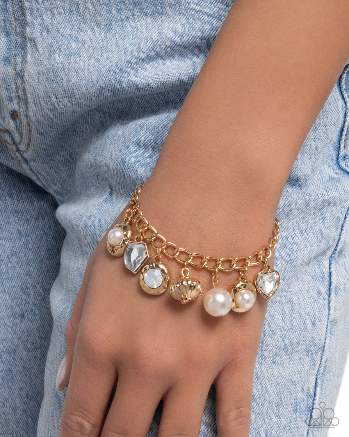 Easy Excellence Gold Charm Bracelet - Paparazzi Accessories- on model - CarasShop.com - Paparazzi Jewelry by Cara Jewels