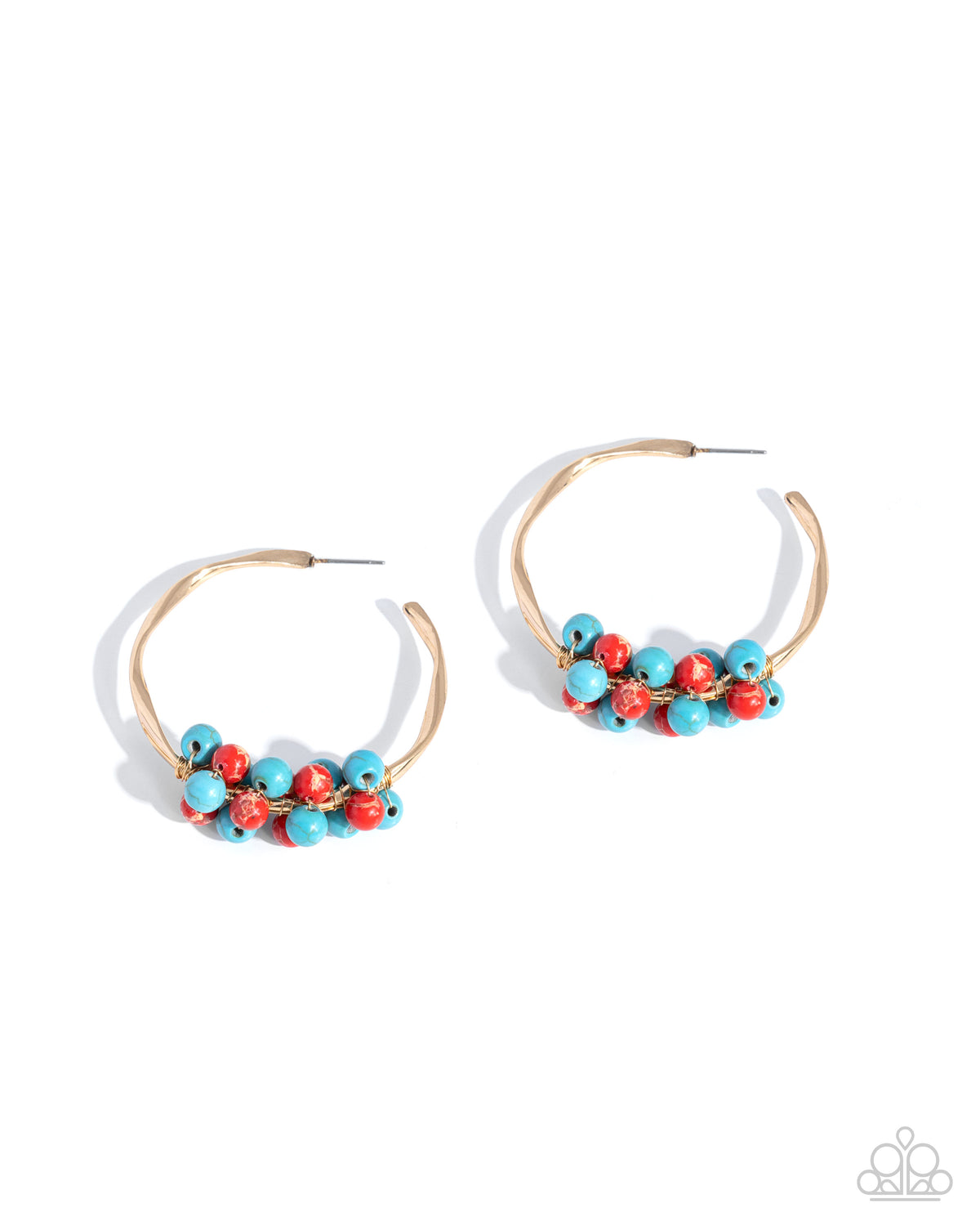 Eclectic Echo Red & Turquoise Stone Hoop Earrings - Paparazzi Accessories- lightbox - CarasShop.com - Paparazzi Jewelry by Cara Jewels