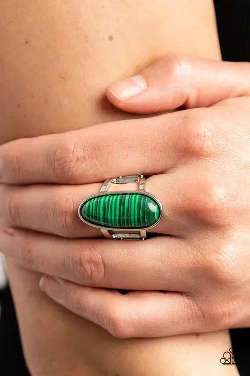 Eco Expression Green Ring - Paparazzi Accessories- on model - CarasShop.com - Paparazzi Jewelry by Cara Jewels