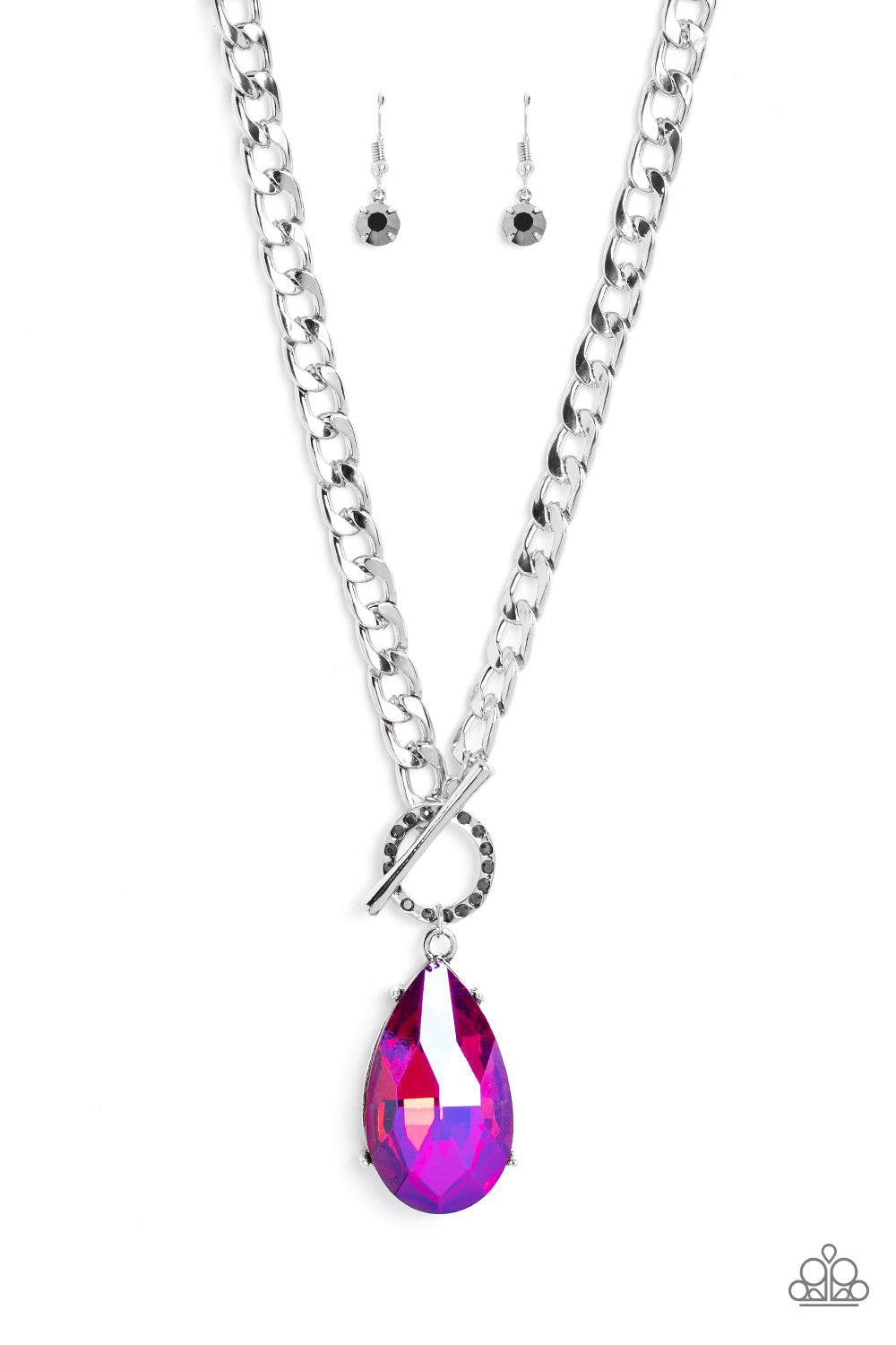 Edgy Exaggeration Pink Necklace - Paparazzi Accessories- lightbox - CarasShop.com - Paparazzi Jewelry by Cara Jewels