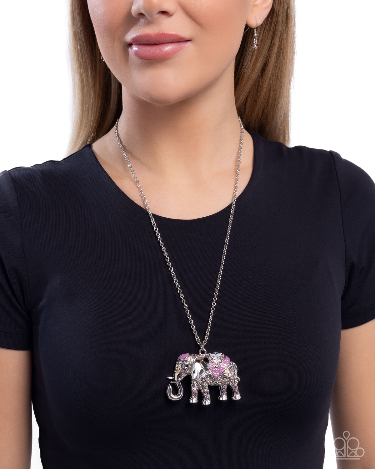 Educated Elephant Purple Necklace - Paparazzi Accessories-on model - CarasShop.com - Paparazzi Jewelry by Cara Jewels