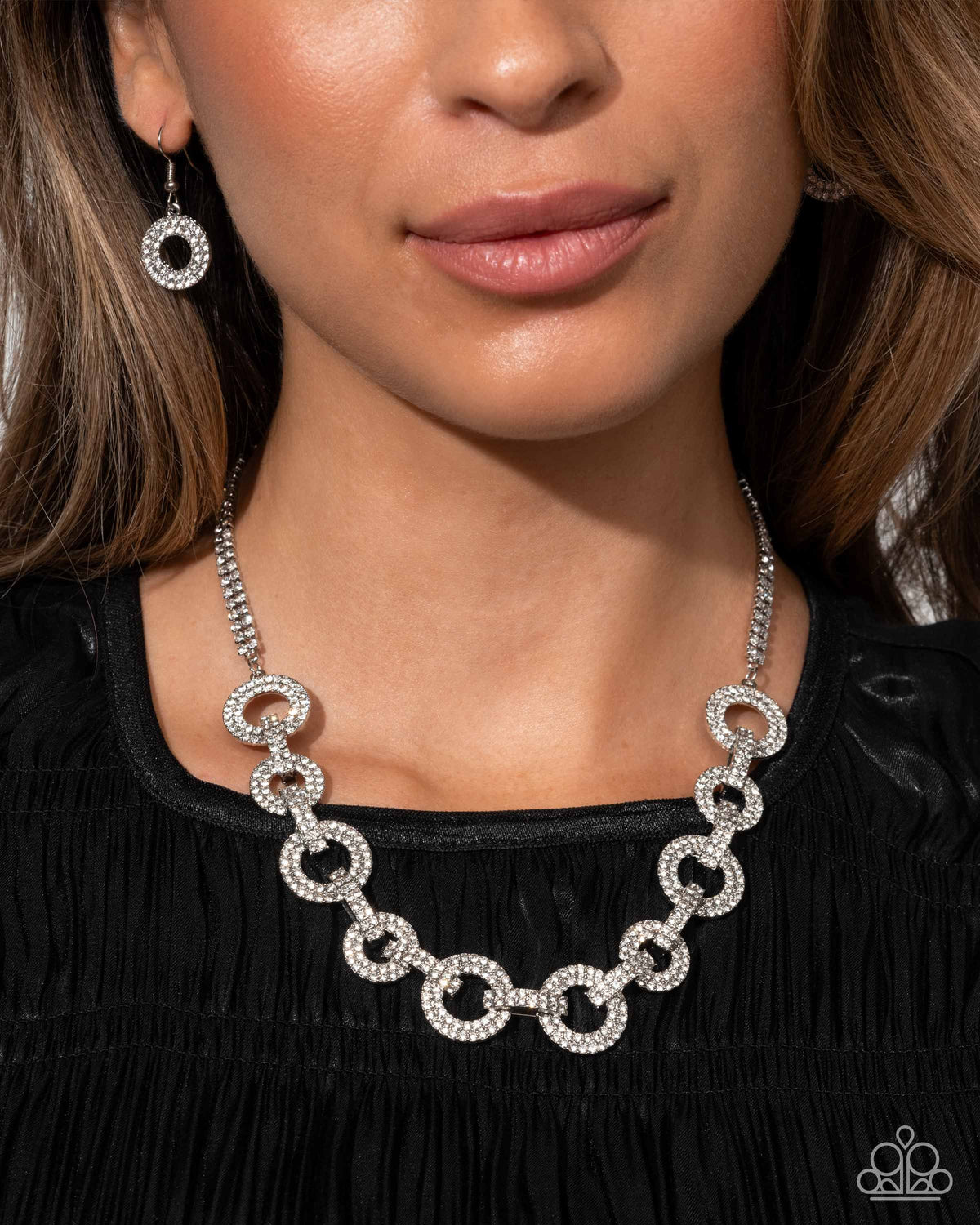 Elegant Embrace White Rhinestone Choker Necklace - Paparazzi Accessories- on model - CarasShop.com - Paparazzi Jewelry by Cara Jewels