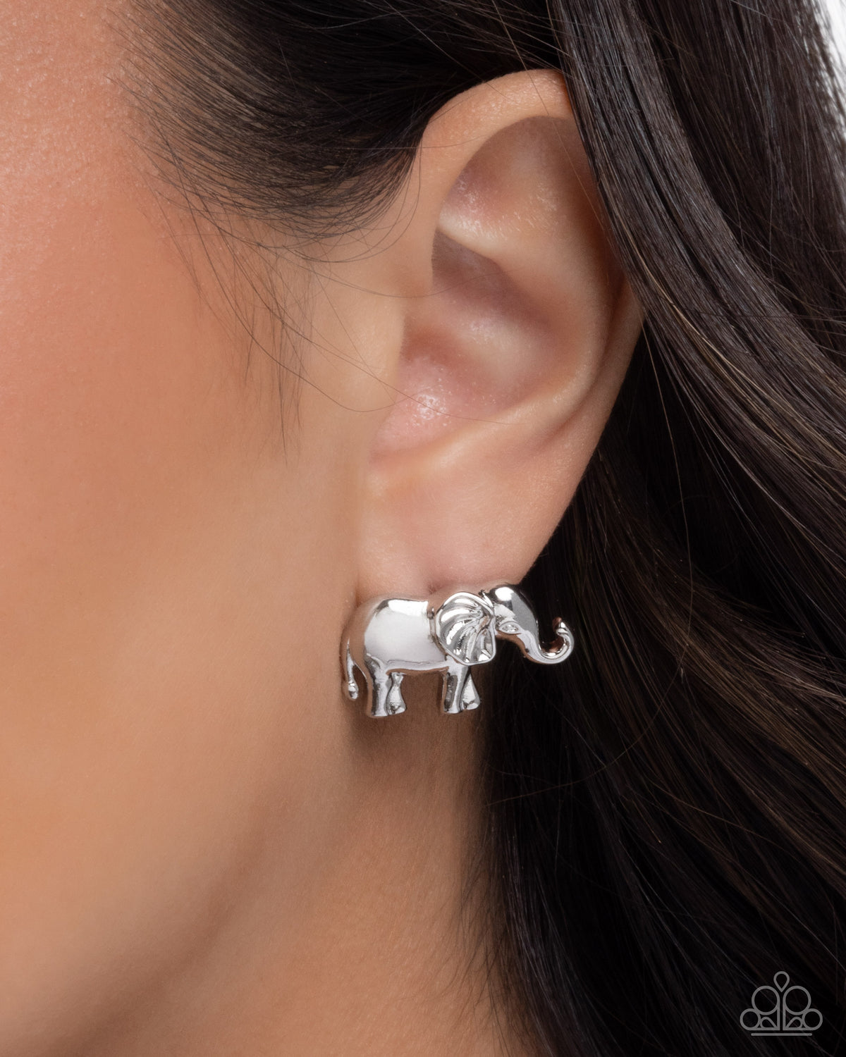 Elephant Eloquence Silver Post Earrings - Paparazzi Accessories-on model - CarasShop.com - Paparazzi Jewelry by Cara Jewels