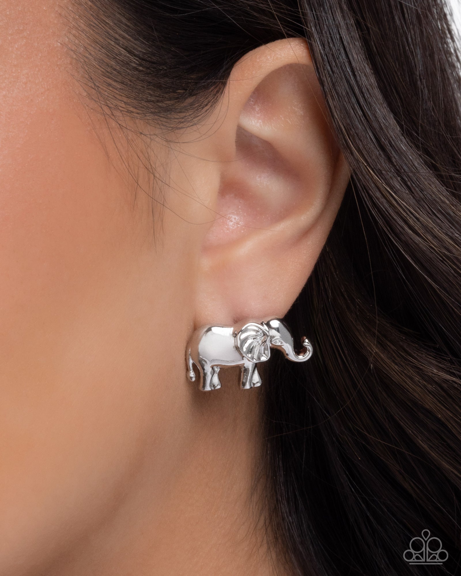 Elephant Eloquence Silver Post Earrings - Paparazzi Accessories- lightbox - CarasShop.com - Paparazzi Jewelry by Cara Jewels