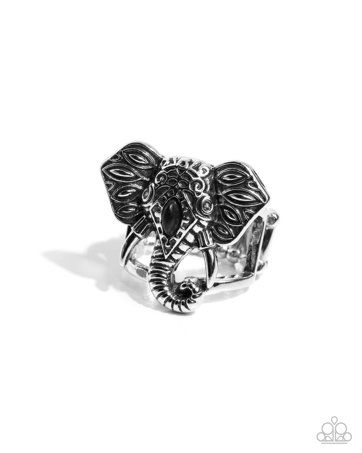 Elephant Erudite Black Stone Ring - Paparazzi Accessories- lightbox - CarasShop.com - Paparazzi Jewelry by Cara Jewels