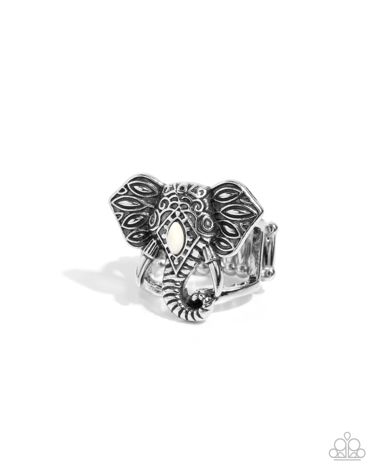 Elephant Erudite White Stone Ring - Paparazzi Accessories- lightbox - CarasShop.com - Paparazzi Jewelry by Cara Jewels
