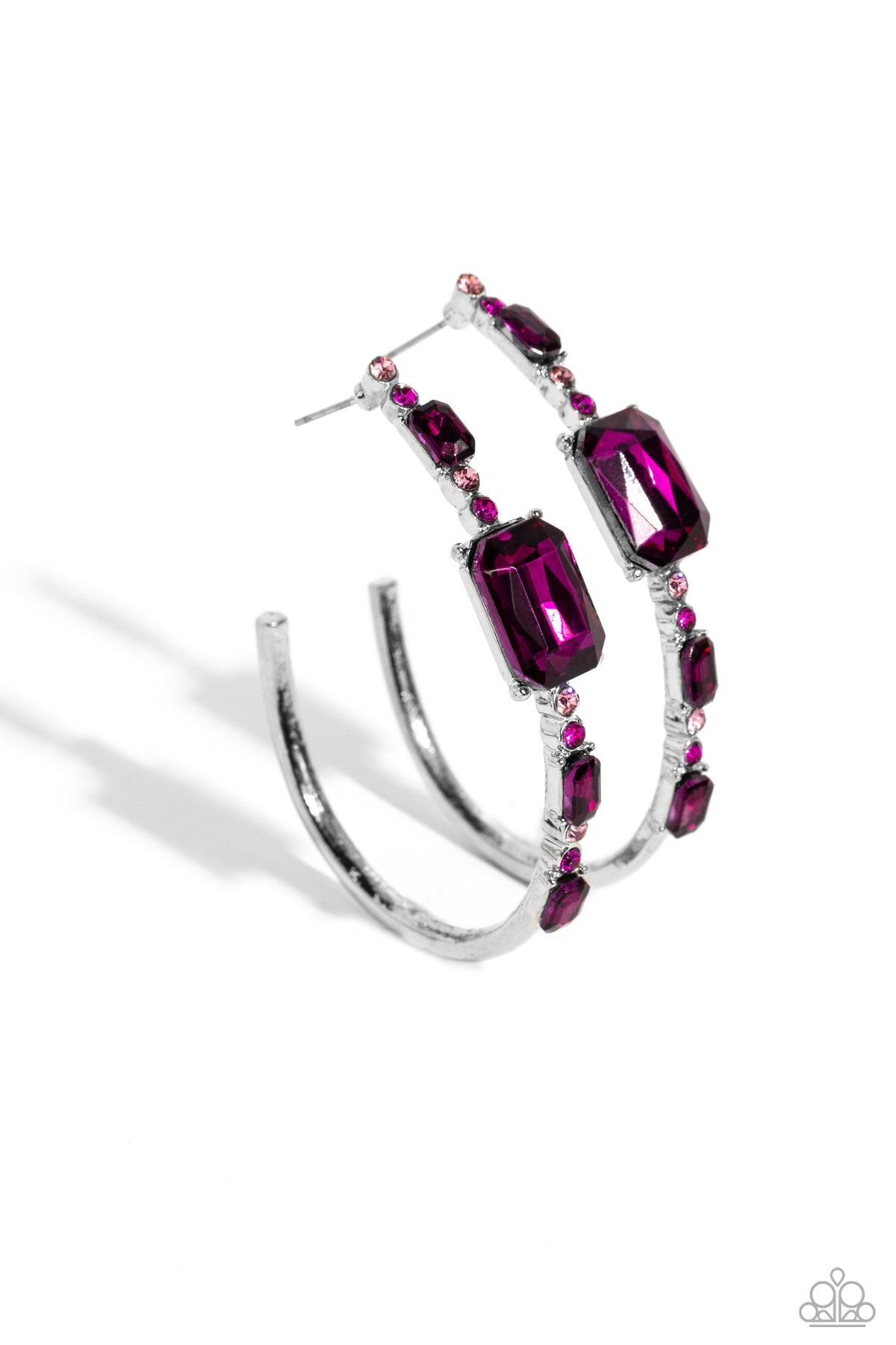 Elite Ensemble Pink Rhinestone Hoop Earrings - Paparazzi Accessories- lightbox - CarasShop.com - Paparazzi Jewelry by Cara Jewels
