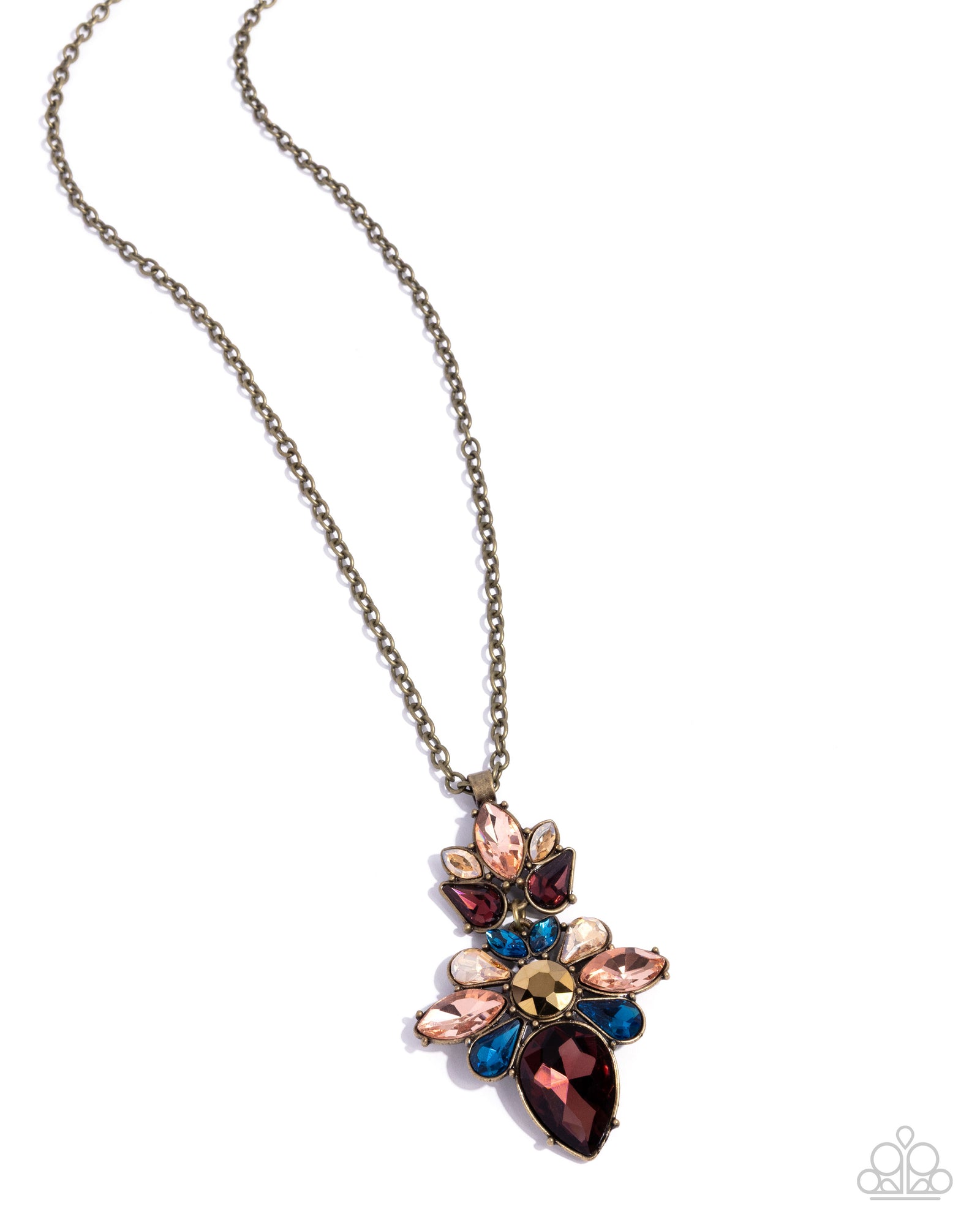 Elite Etiquette Brass & Burgundy Floral Necklace - Paparazzi Accessories- lightbox - CarasShop.com - Paparazzi Jewelry by Cara Jewels