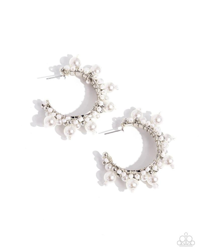 Elite Expense White Earrings - Paparazzi Accessories- lightbox - CarasShop.com - Paparazzi Jewelry by Cara Jewels
