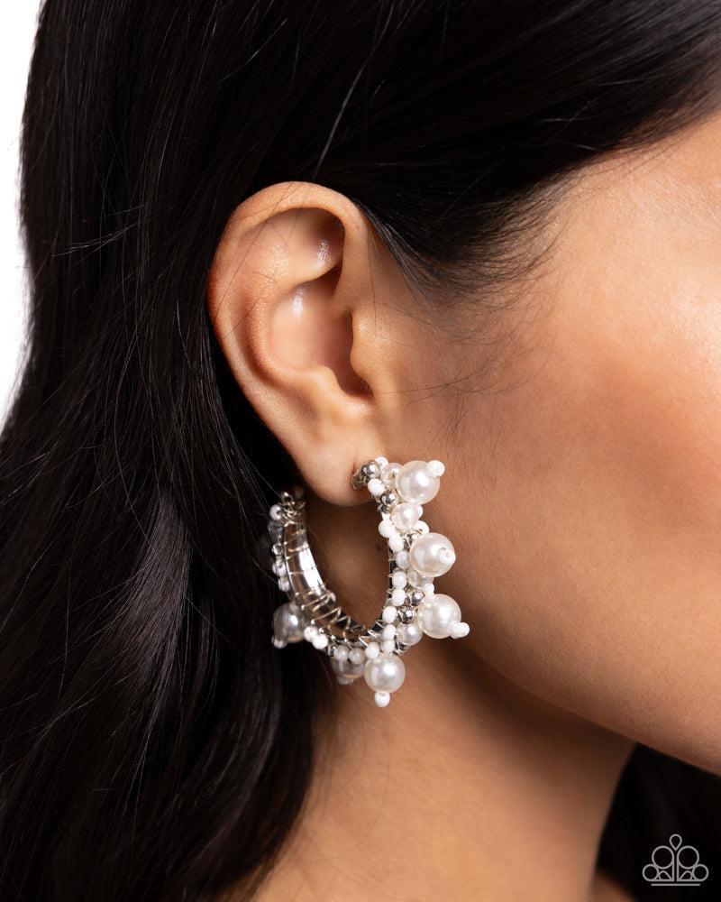 Elite Expense White Earrings - Paparazzi Accessories- lightbox - CarasShop.com - Paparazzi Jewelry by Cara Jewels
