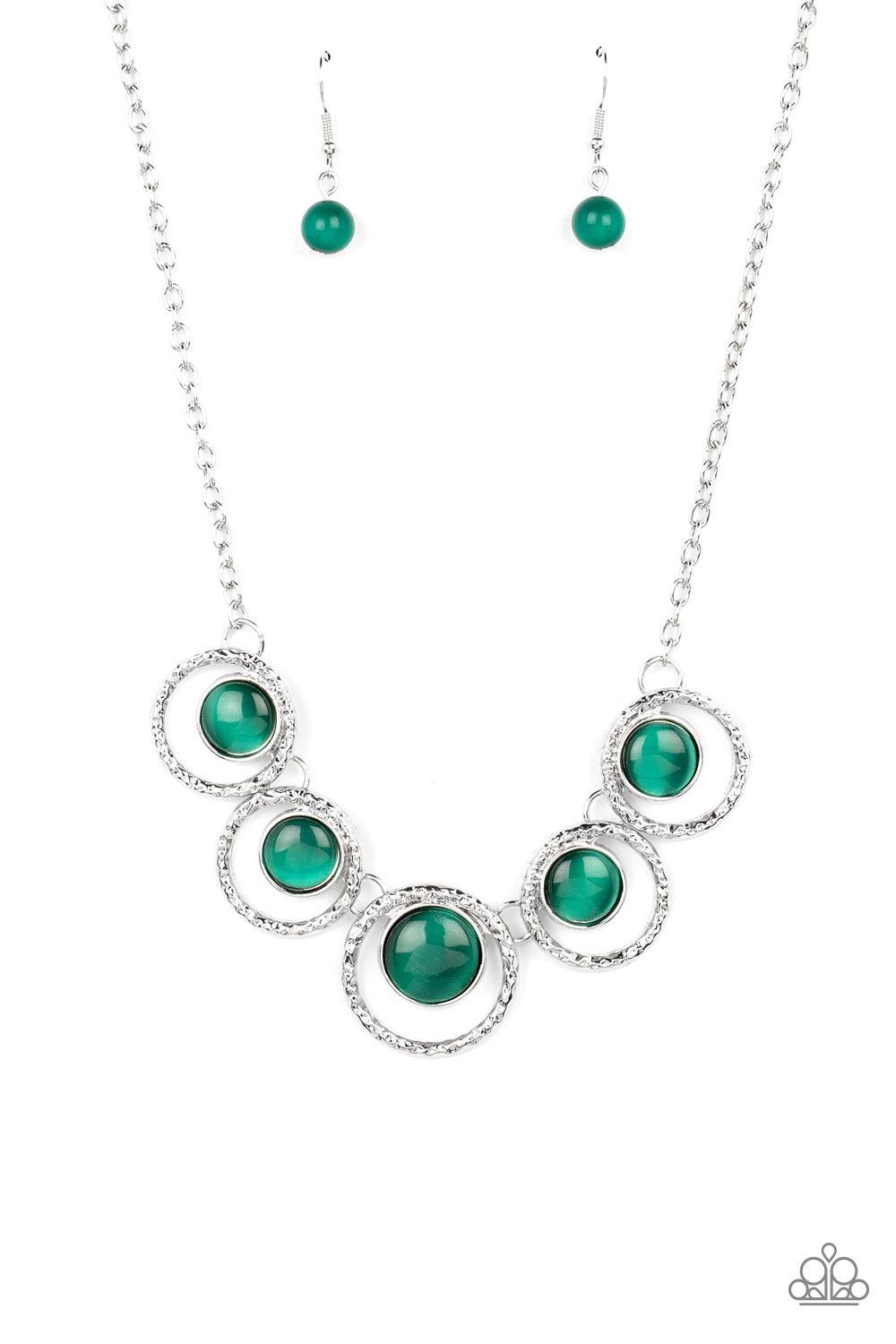 Elliptical Enchantment Green Cat's Eye Stone Necklace - Paparazzi Accessories- lightbox - CarasShop.com - Paparazzi Jewelry by Cara Jewels