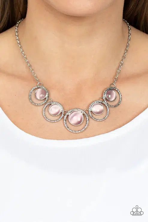 Elliptical Enchantment Pink Necklace - Paparazzi Accessories- on model - CarasShop.com - Paparazzi Jewelry by Cara Jewels