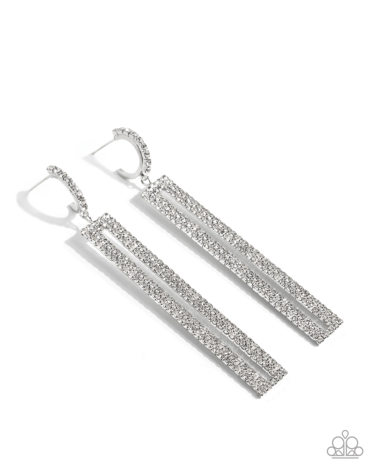 Elongated Ease White Rhinestone Earrings - Paparazzi Accessories- lightbox - CarasShop.com - Paparazzi Jewelry by Cara Jewels