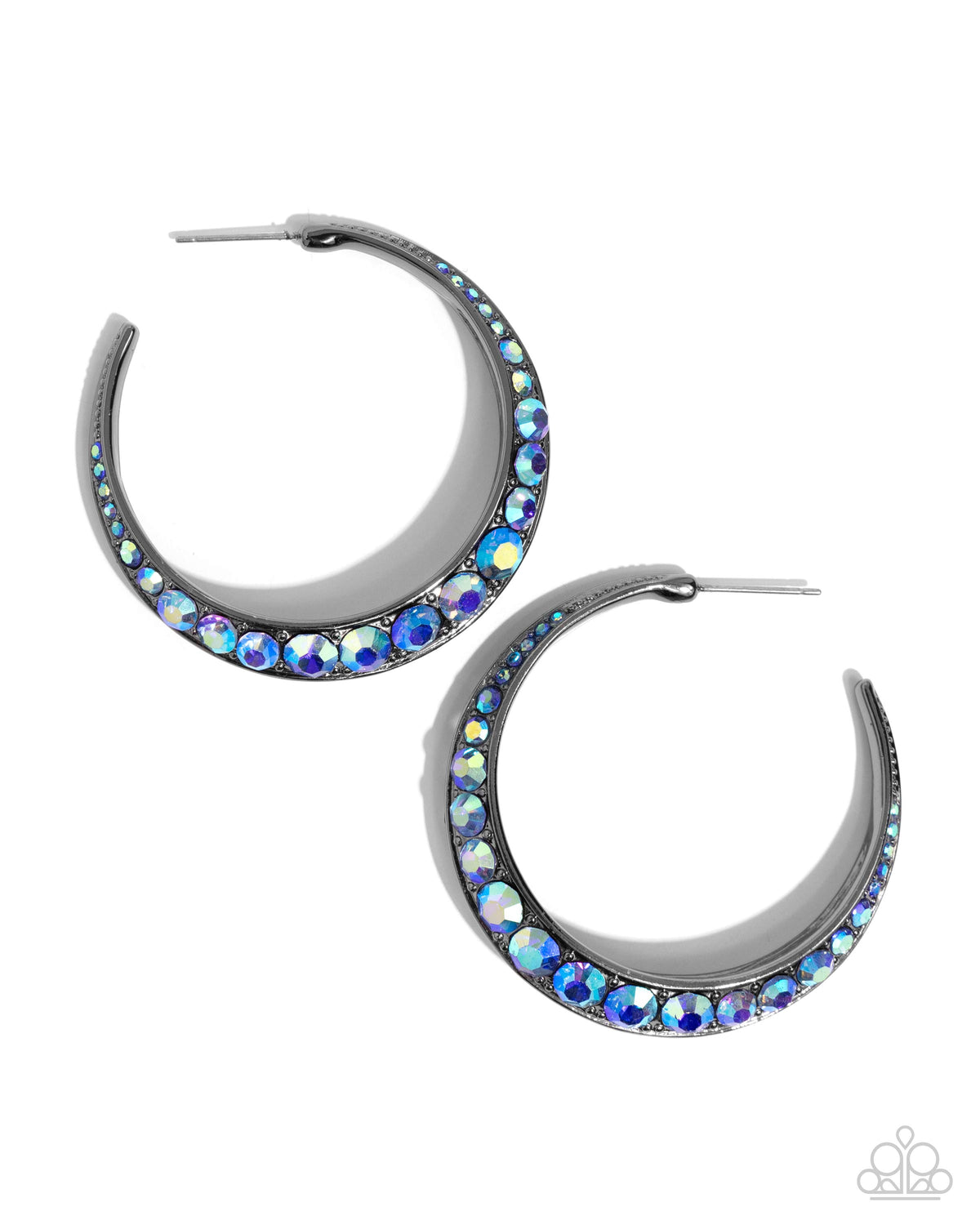 Embedded Edge Blue Iridescent Rhinestone Hoop Earrings - Paparazzi Accessories- lightbox - CarasShop.com - Paparazzi Jewelry by Cara Jewels