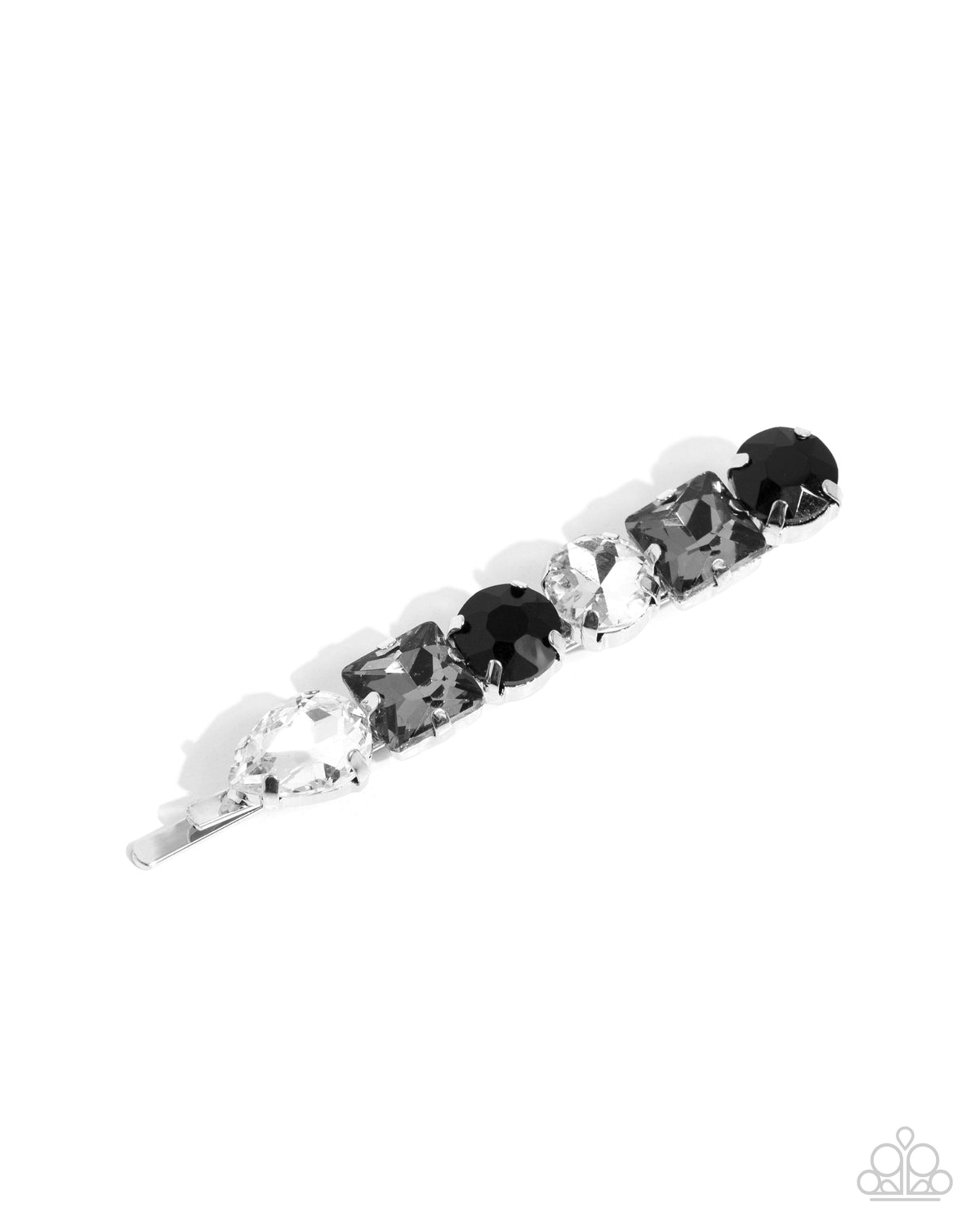 Emblazoned Elegance Black, Silver & White Gem Hair Pin - Paparazzi Accessories- lightbox - CarasShop.com - Paparazzi Jewelry by Cara Jewels