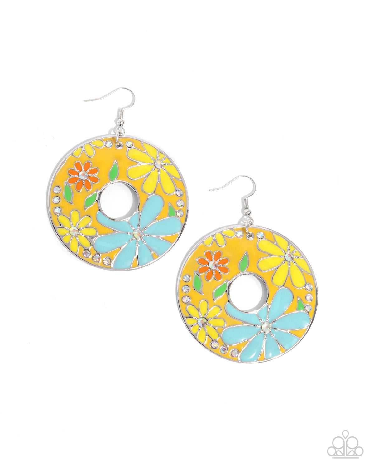 Embroidered Elegance Yellow & Multi Flower Earrings - Paparazzi Accessories- lightbox - CarasShop.com - Paparazzi Jewelry by Cara Jewels
