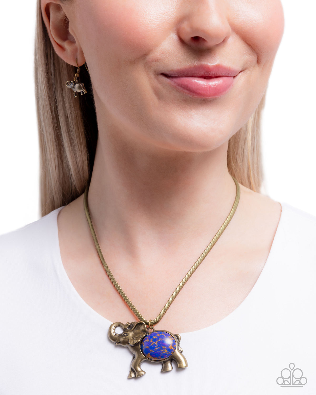 Empathetic Elephant Purple Stone & Brass Necklace - Paparazzi Accessories-on model - CarasShop.com - Paparazzi Jewelry by Cara Jewels
