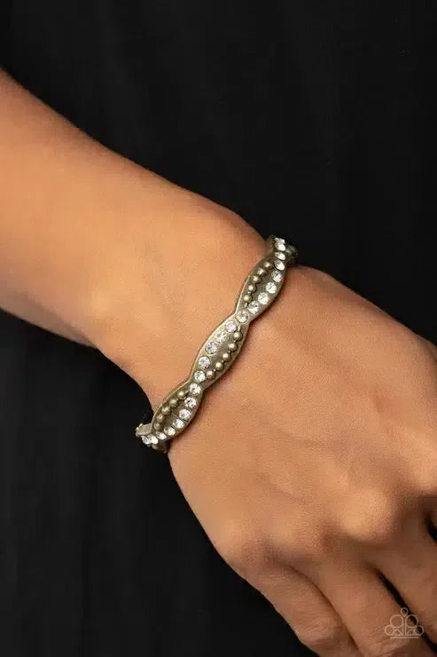 Empire Envy Brass & White Rhinestone Bracelet - Paparazzi Accessories- lightbox - CarasShop.com - Paparazzi Jewelry by Cara Jewels
