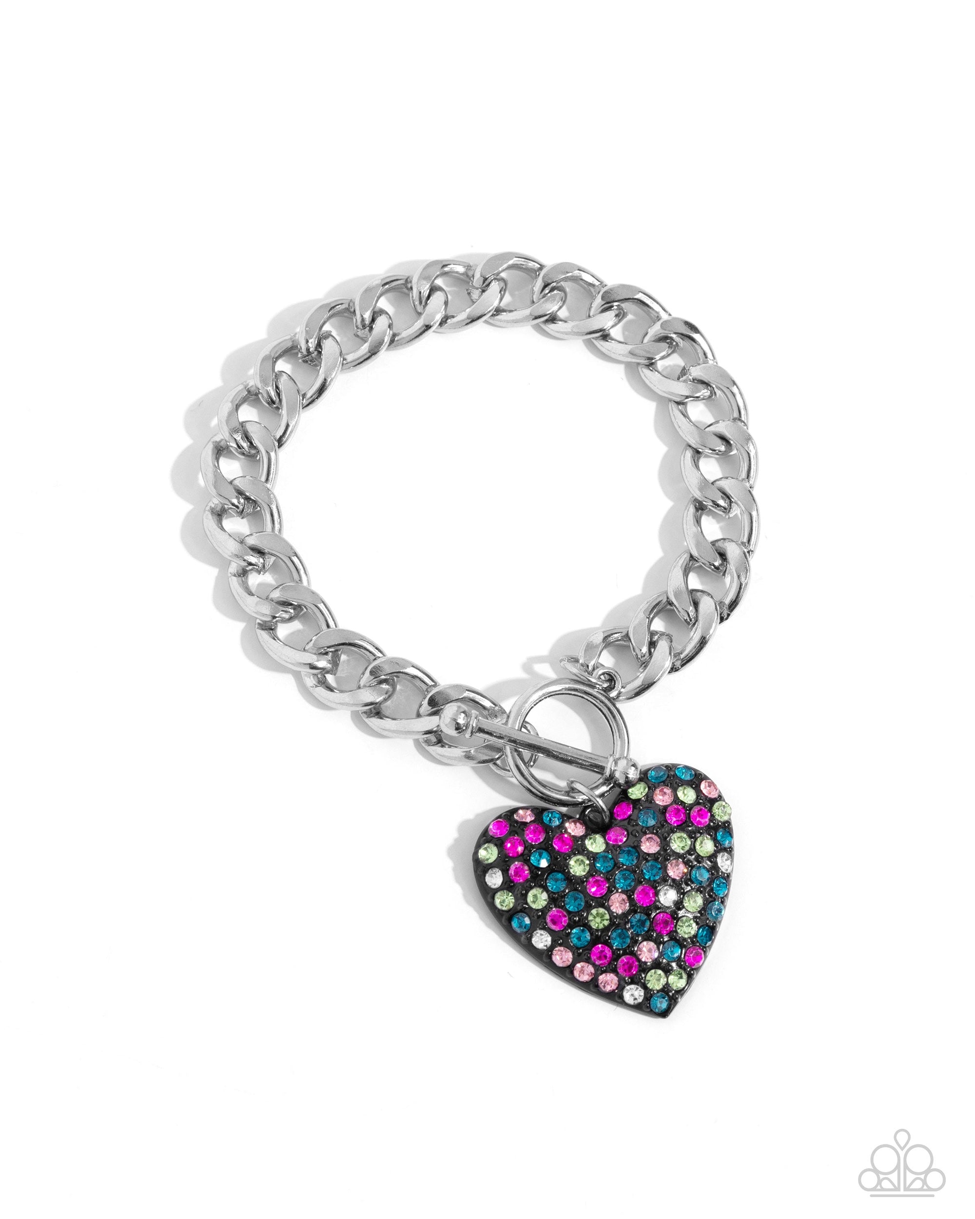 Enamored Elegance Black & Multi Rhinestone Heart Bracelet - Paparazzi Accessories- lightbox - CarasShop.com - Paparazzi Jewelry by Cara Jewels