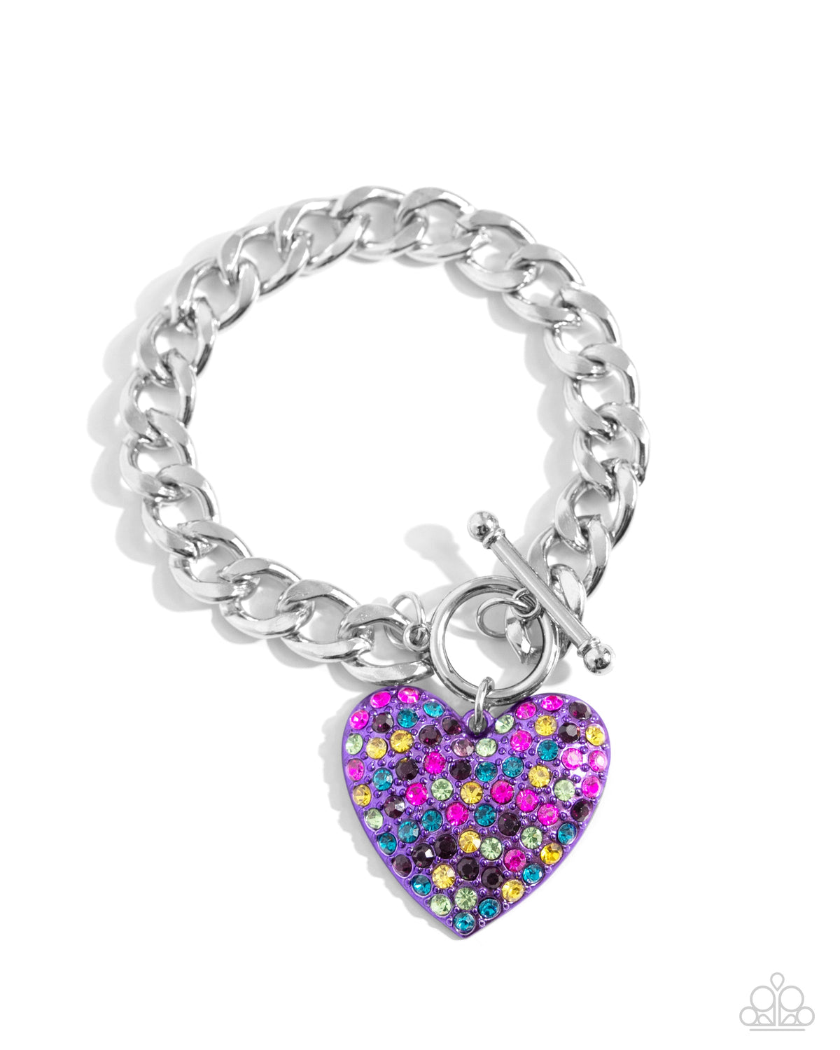 Enamored Elegance Purple Rhinestone Heart Bracelet - Paparazzi Accessories- lightbox - CarasShop.com - Paparazzi Jewelry by Cara Jewels