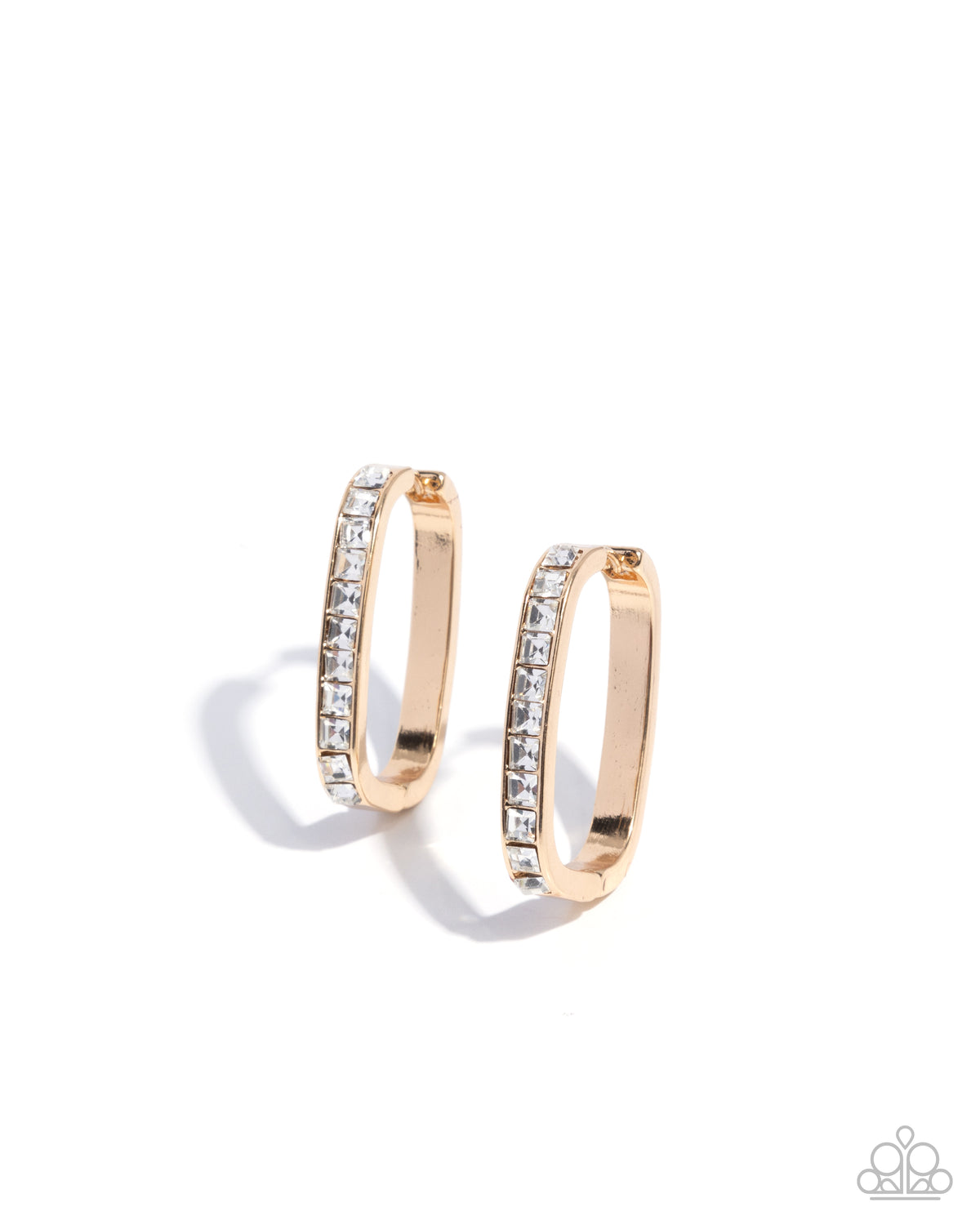 Encased Elevation Gold & White Rhinestone Hinge Hoop Earrings - Paparazzi Accessories- lightbox - CarasShop.com - Paparazzi Jewelry by Cara Jewels