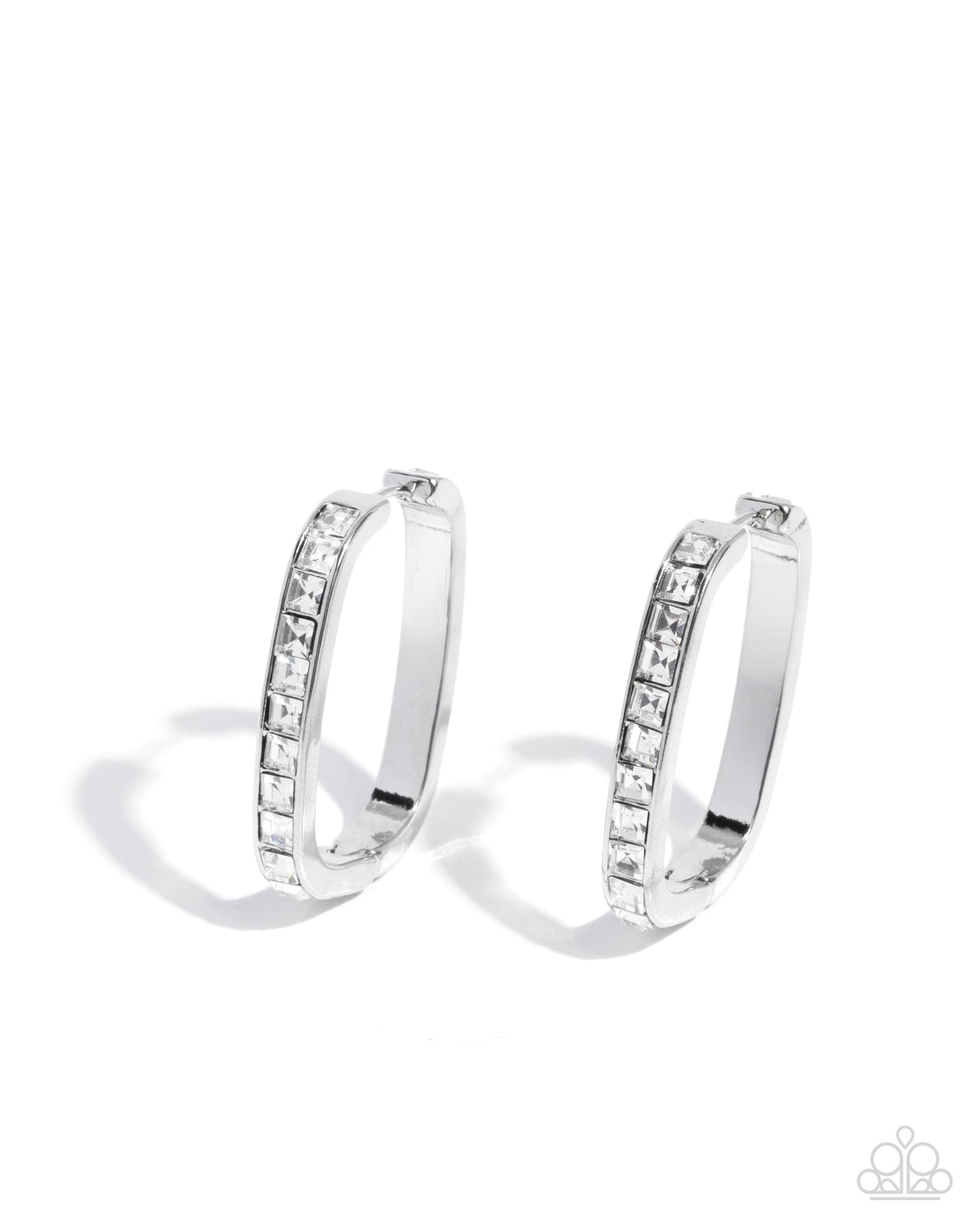 Encased Elevation White Rhinestone Hinge Hoop Earrings - Paparazzi Accessories- lightbox - CarasShop.com - Paparazzi Jewelry by Cara Jewels