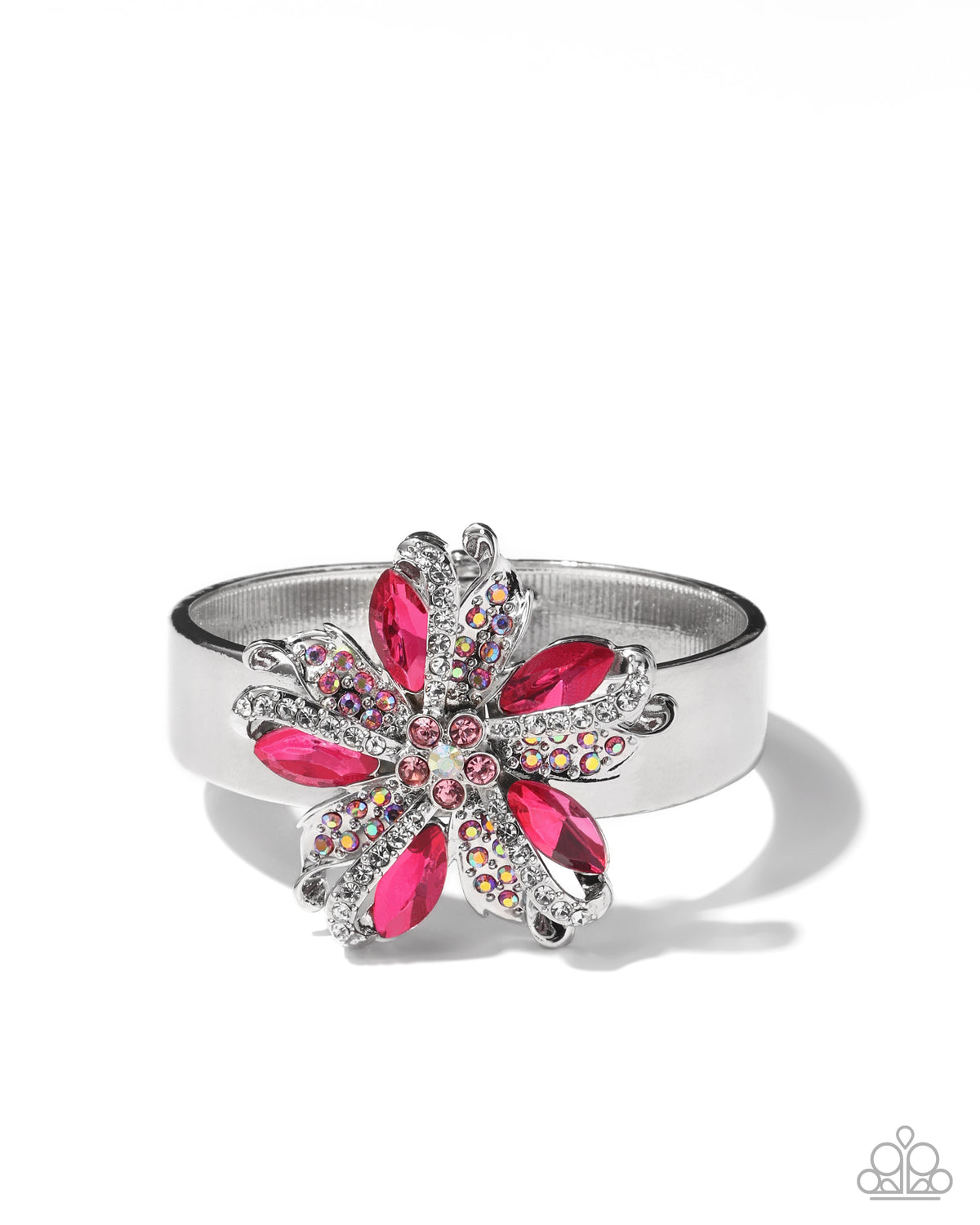 Encased Elite Pink Gem Floral Bracelet - Paparazzi Accessories- lightbox - CarasShop.com - Paparazzi Jewelry by Cara Jewels