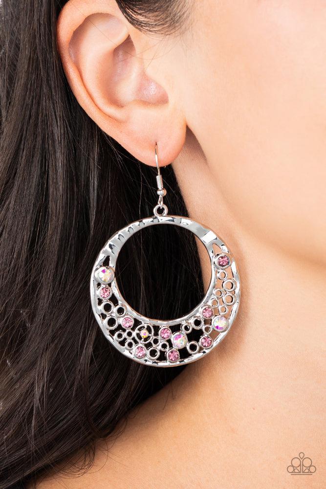 Enchanted Effervescence Purple Earrings - Paparazzi Accessories- on model - CarasShop.com - Paparazzi Jewelry by Cara Jewels