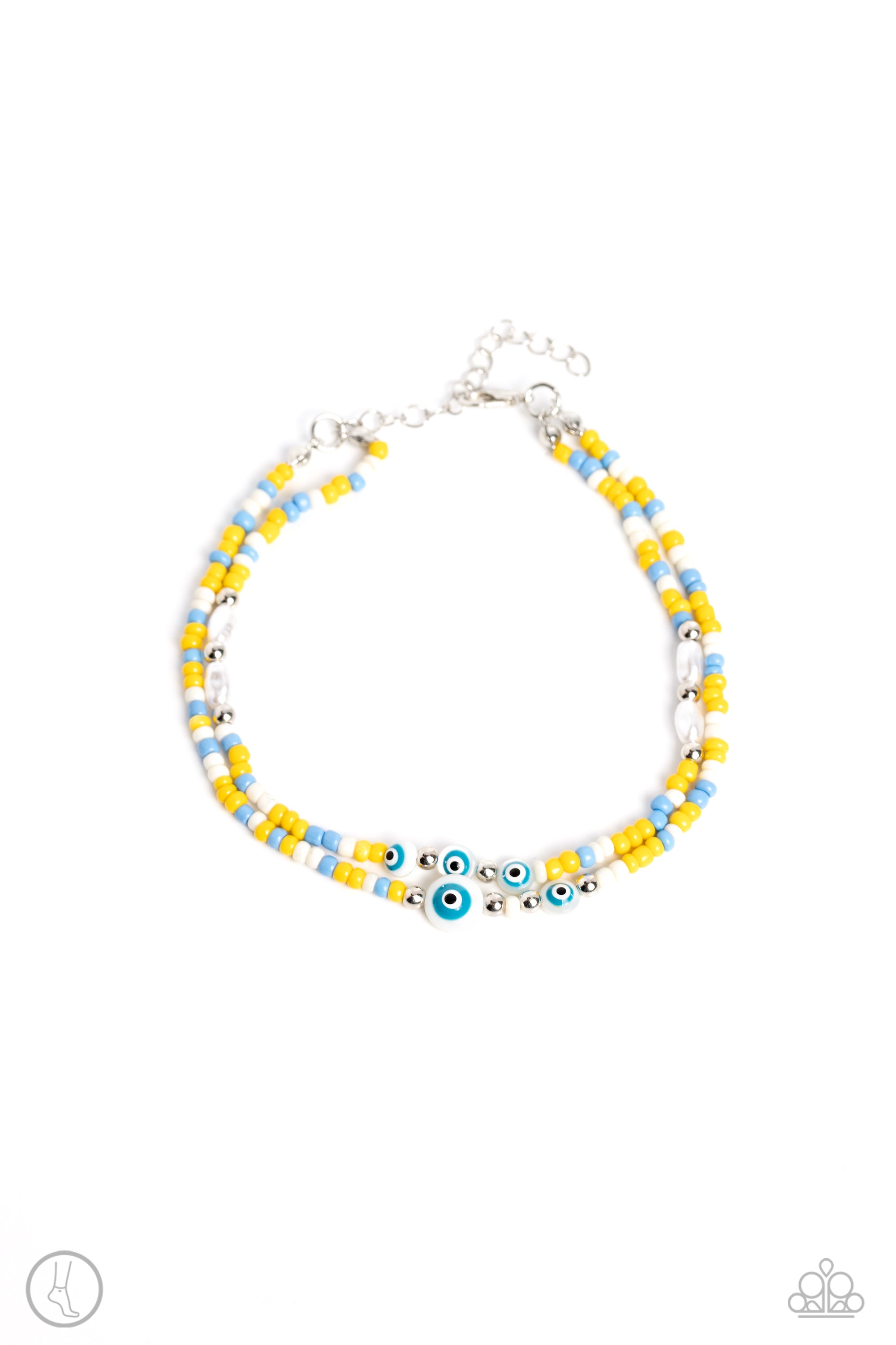 Enchanting Energy Yellow, Blue & White Seed Bead Anklet - Paparazzi Accessories- lightbox - CarasShop.com - Paparazzi Jewelry by Cara Jewels