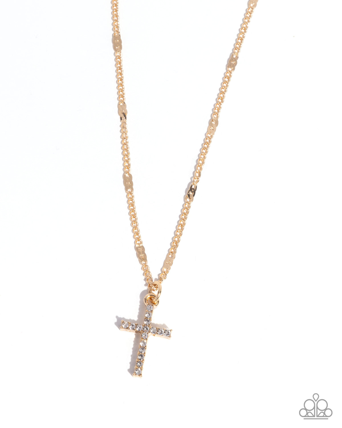 Endless Faith Gold & White Rhinestone Cross Necklace - Paparazzi Accessories- lightbox - CarasShop.com - Paparazzi Jewelry by Cara Jewels