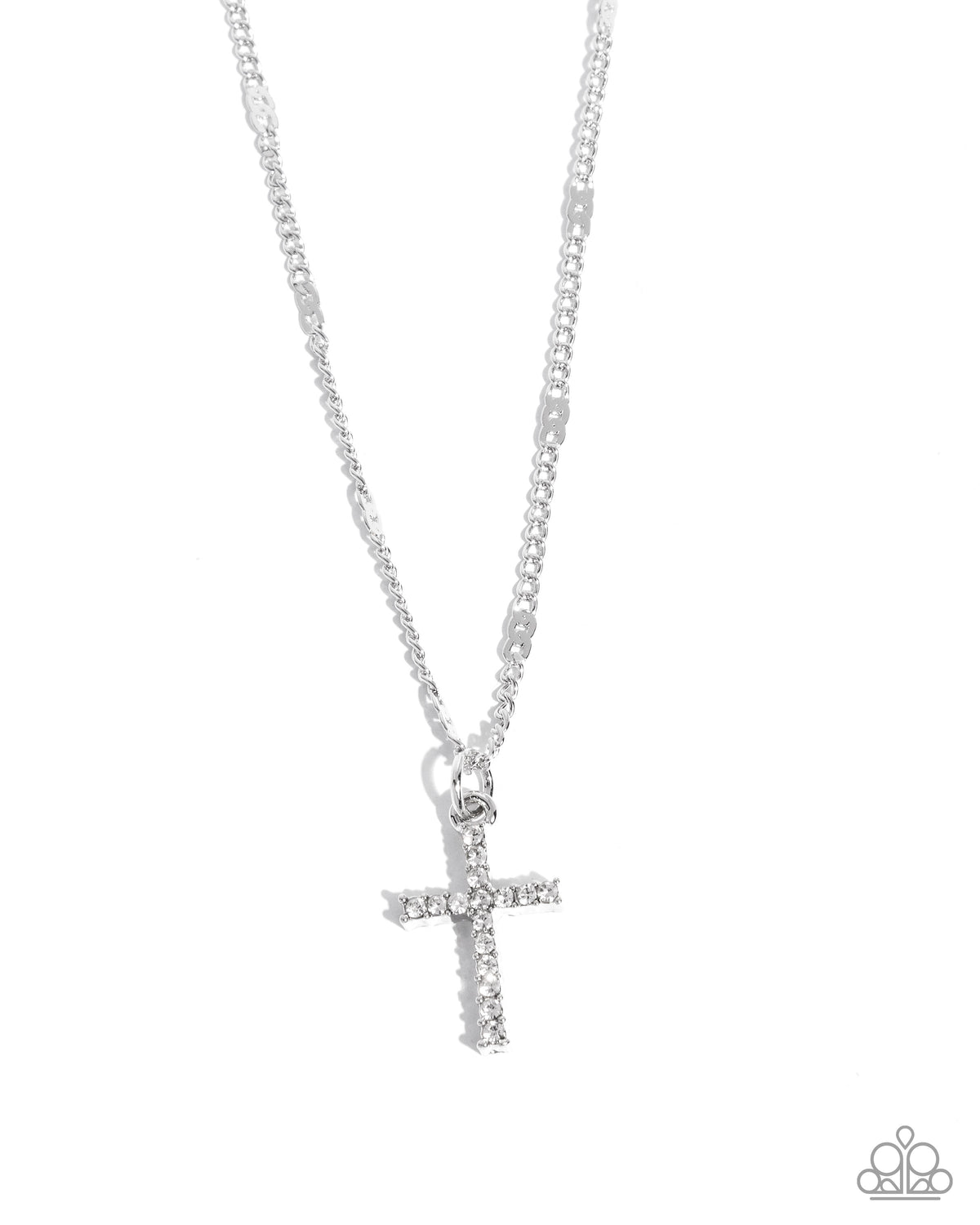 Endless Faith White Rhinestone Cross Necklace - Paparazzi Accessories- lightbox - CarasShop.com - Paparazzi Jewelry by Cara Jewels