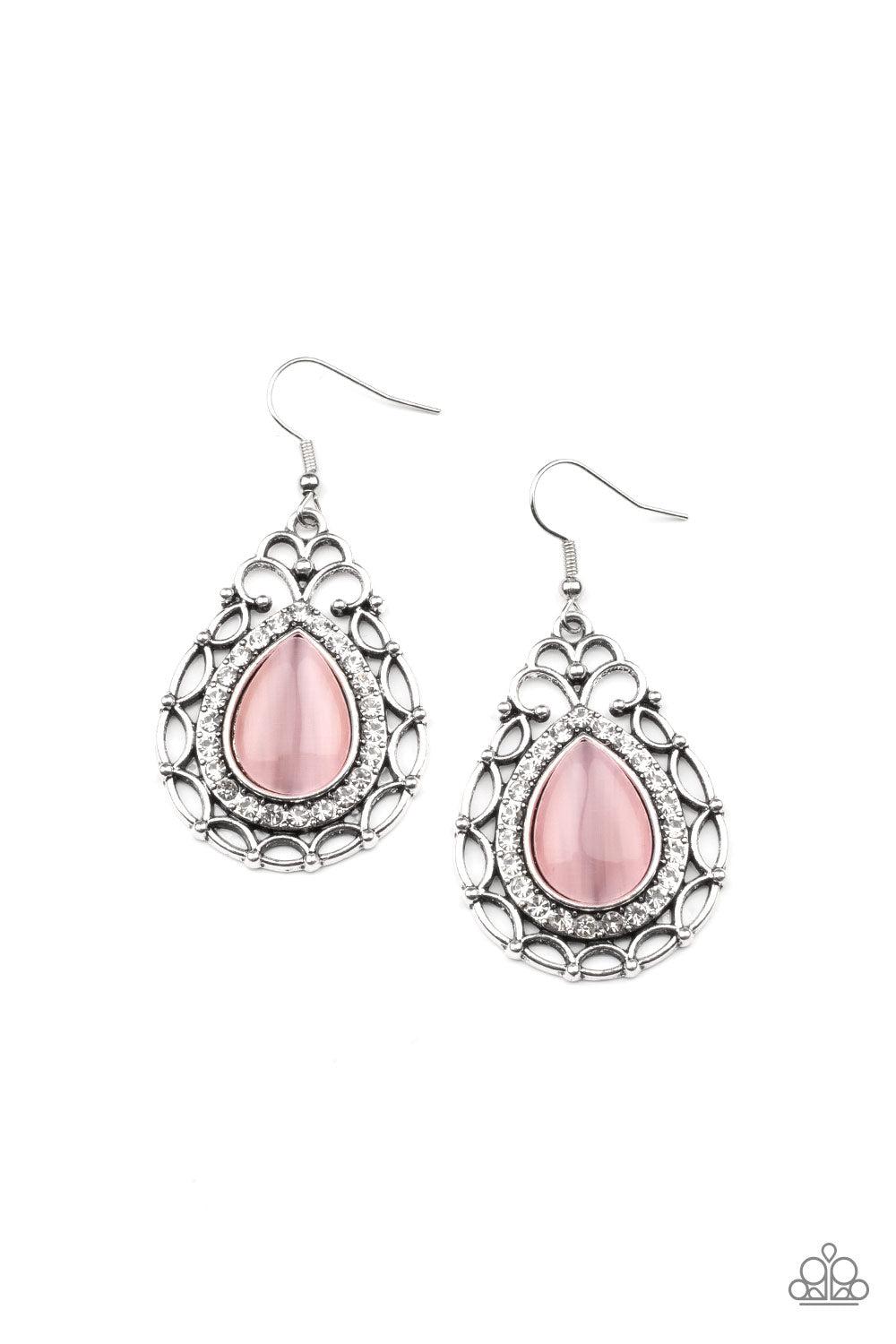 Endlessly Enchanting Pink Cat's Eye Stone Earrings - Paparazzi Accessories- lightbox - CarasShop.com - Paparazzi Jewelry by Cara Jewels