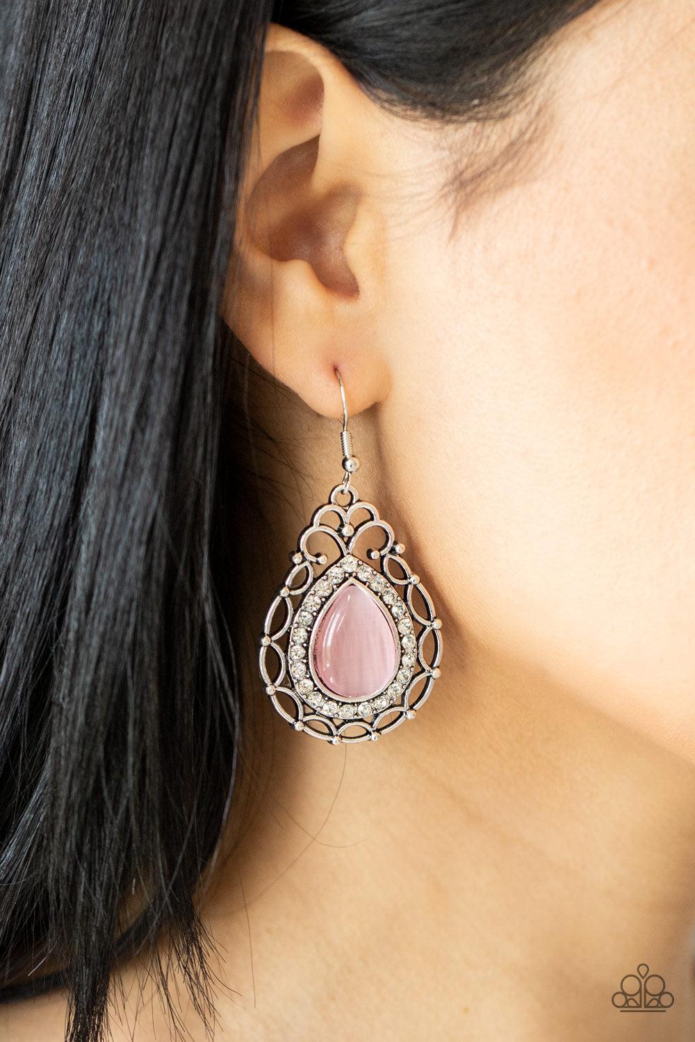Endlessly Enchanting Pink Cat's Eye Stone Earrings - Paparazzi Accessories- lightbox - CarasShop.com - Paparazzi Jewelry by Cara Jewels