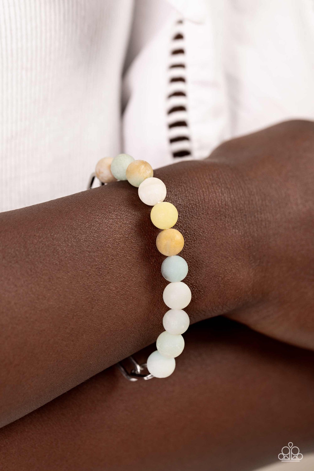 Energetic Edge Blue Stone & Silver Chain Bracelet - Paparazzi Accessories- on model - CarasShop.com - Paparazzi Jewelry by Cara Jewels