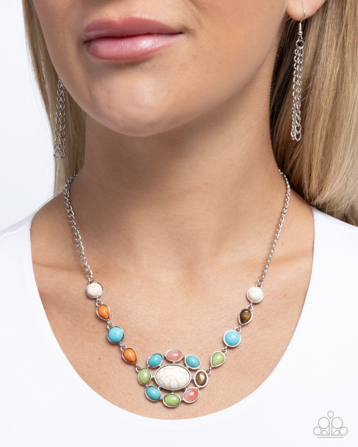 Enigmatic Ease Multi Stone Necklace - Paparazzi Accessories- on model - CarasShop.com - Paparazzi Jewelry by Cara Jewels