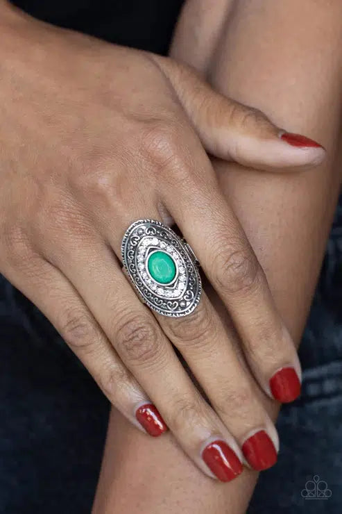 Entrancing Enchantment Green Ring - Paparazzi Accessories- lightbox - CarasShop.com - Paparazzi Jewelry by Cara Jewels