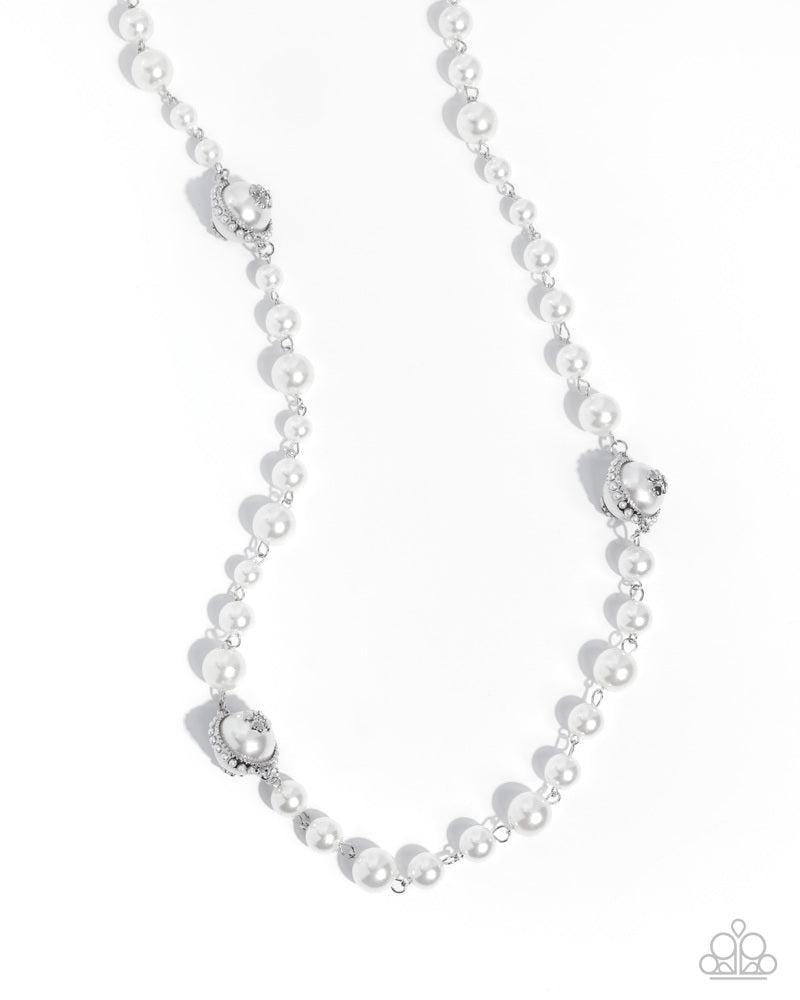 Eternal Ease White Pearl Necklace - Paparazzi Accessories- lightbox - CarasShop.com - Paparazzi Jewelry by Cara Jewels